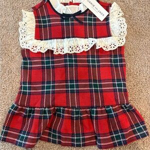Janie and Jack Red Plaid Holiday Top with Eyelet Ruffle
